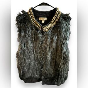 Michael Kors Faux Fur Vest With Gold Chain-link Collar